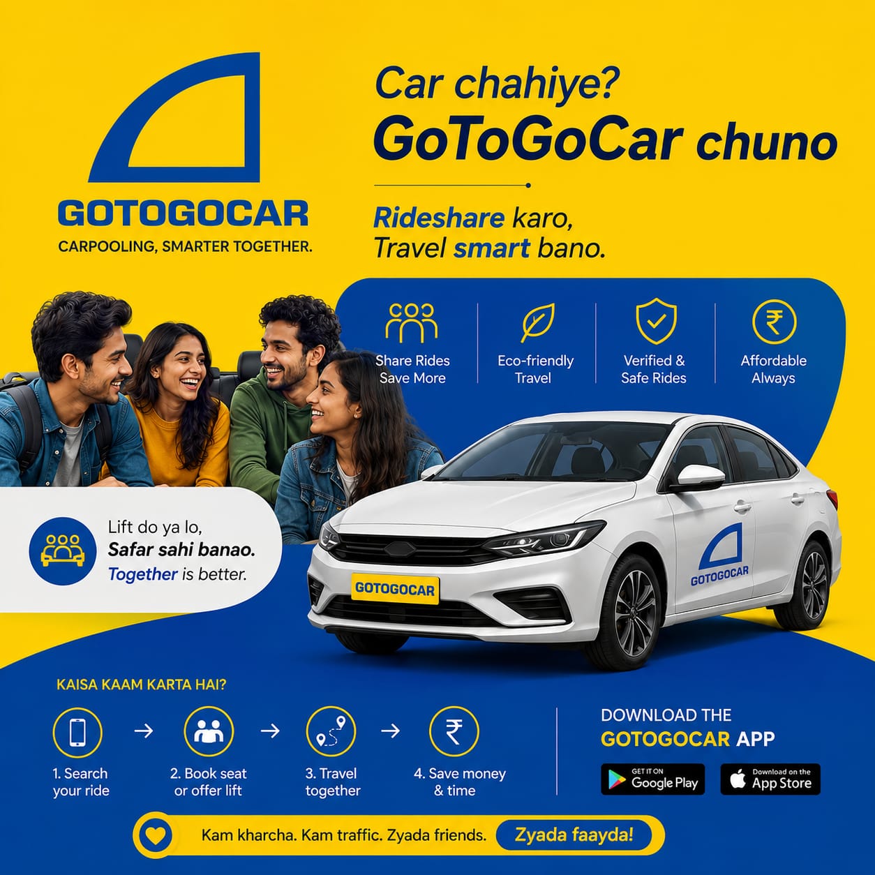 GoToGoCar rideshare campaign with car and friends