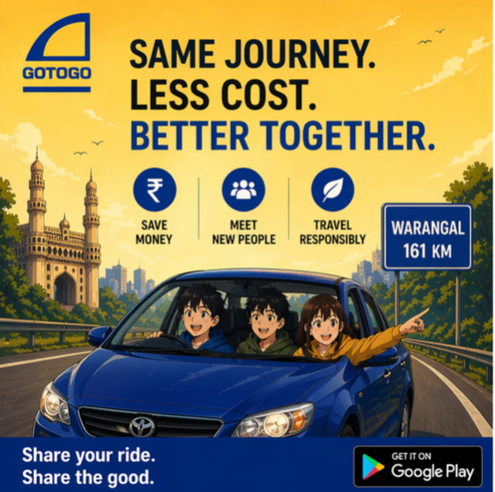 GoToGoCar same journey less cost better together Warangal poster